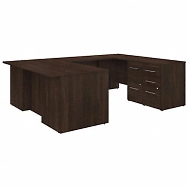 Office 500 U Shaped Executive Desk with Drawer - Black Walnut