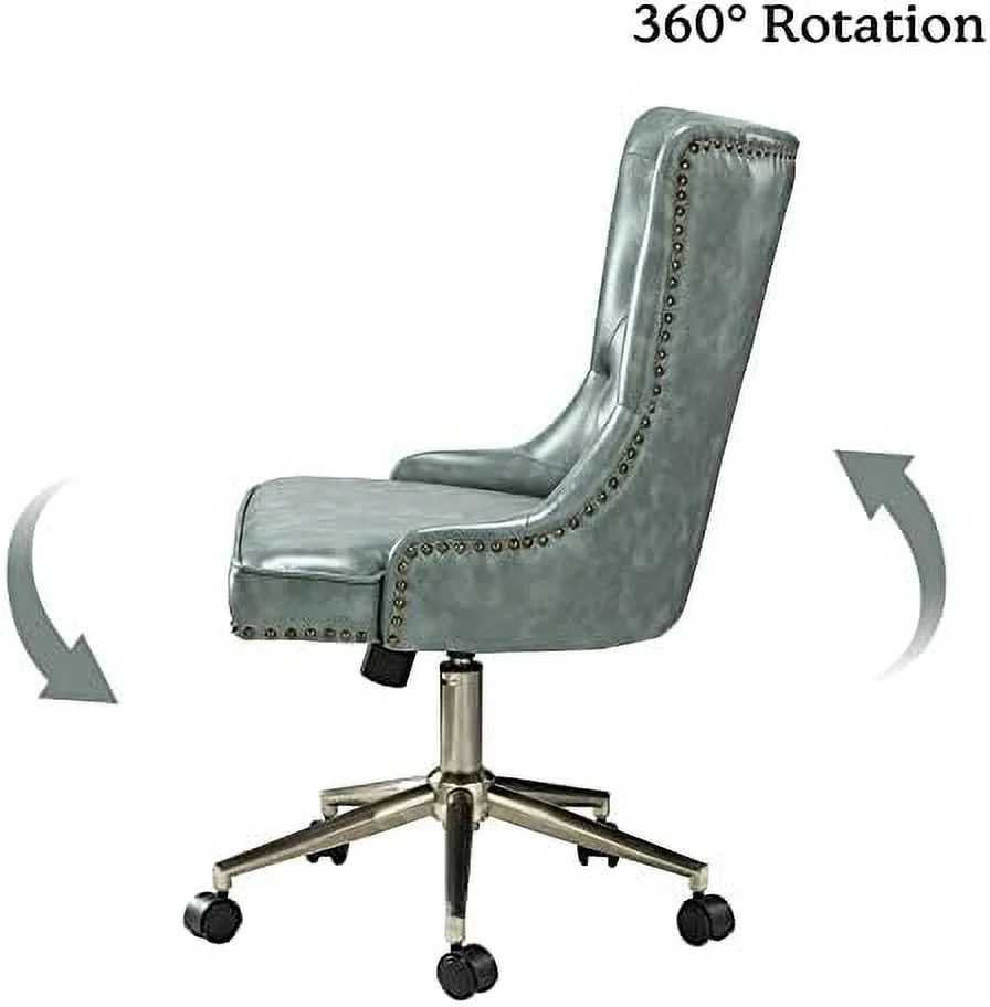 PU Leather Office Chair Armless, Home Office Leisure Chair Ergonomic -Back PU Leather Armless Chair Upholstered With 5 Rolling Casters, Height Adjustable Swivel Task Chair, SAGE