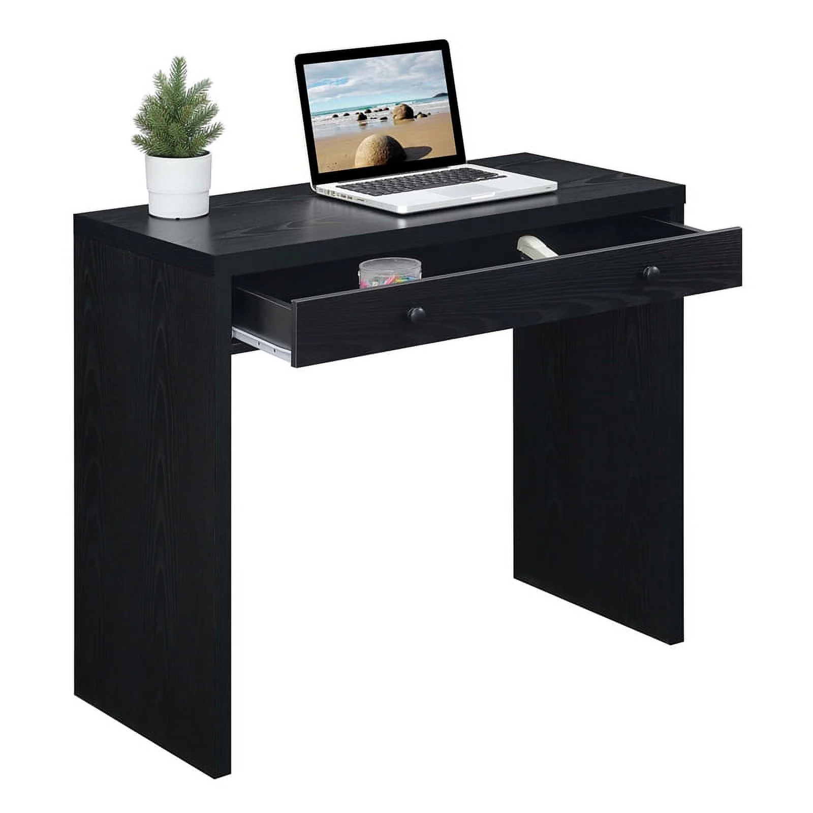 Pemberly Row Modern 36-inch Desk with Drawer in Black Wood Finish