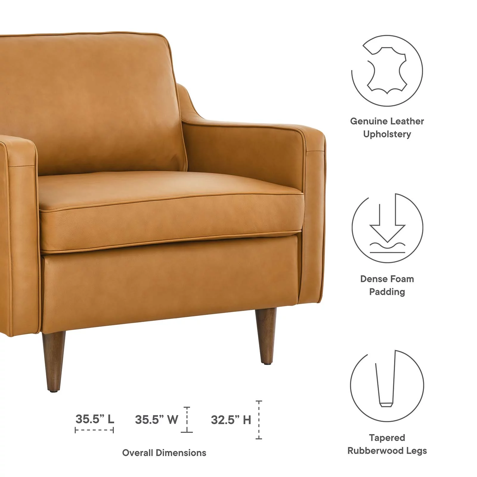 Modway Impart Genuine Leather Armchair in Tan