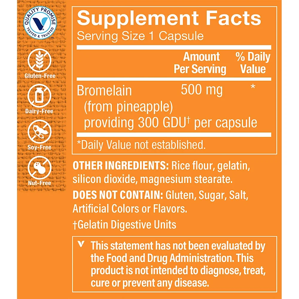 The Vitamin Shoppe Bromelain 500MG & 600 GDU, Supports Protein Digestion & Absorption, Enzyme Sourced from Pineapples (300 Capsules)