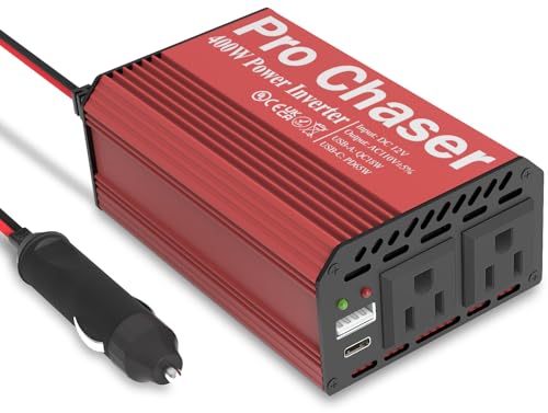 Pro Chaser 400W Power Inverters for Vehicles - DC 12v to 110v AC Car Inverter Converter, USB-A, PD 65W USB-C Ports, Dual AC Adapter for Air Compressor Laptops