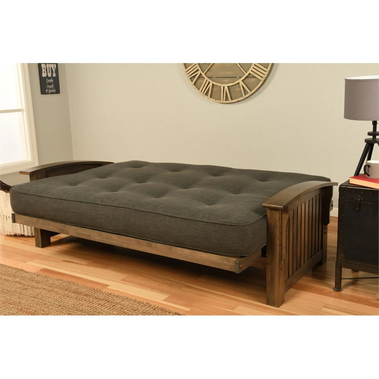 Kodiak Furniture Washington Futon in Rustic Walnut includes Suede Black Mattress