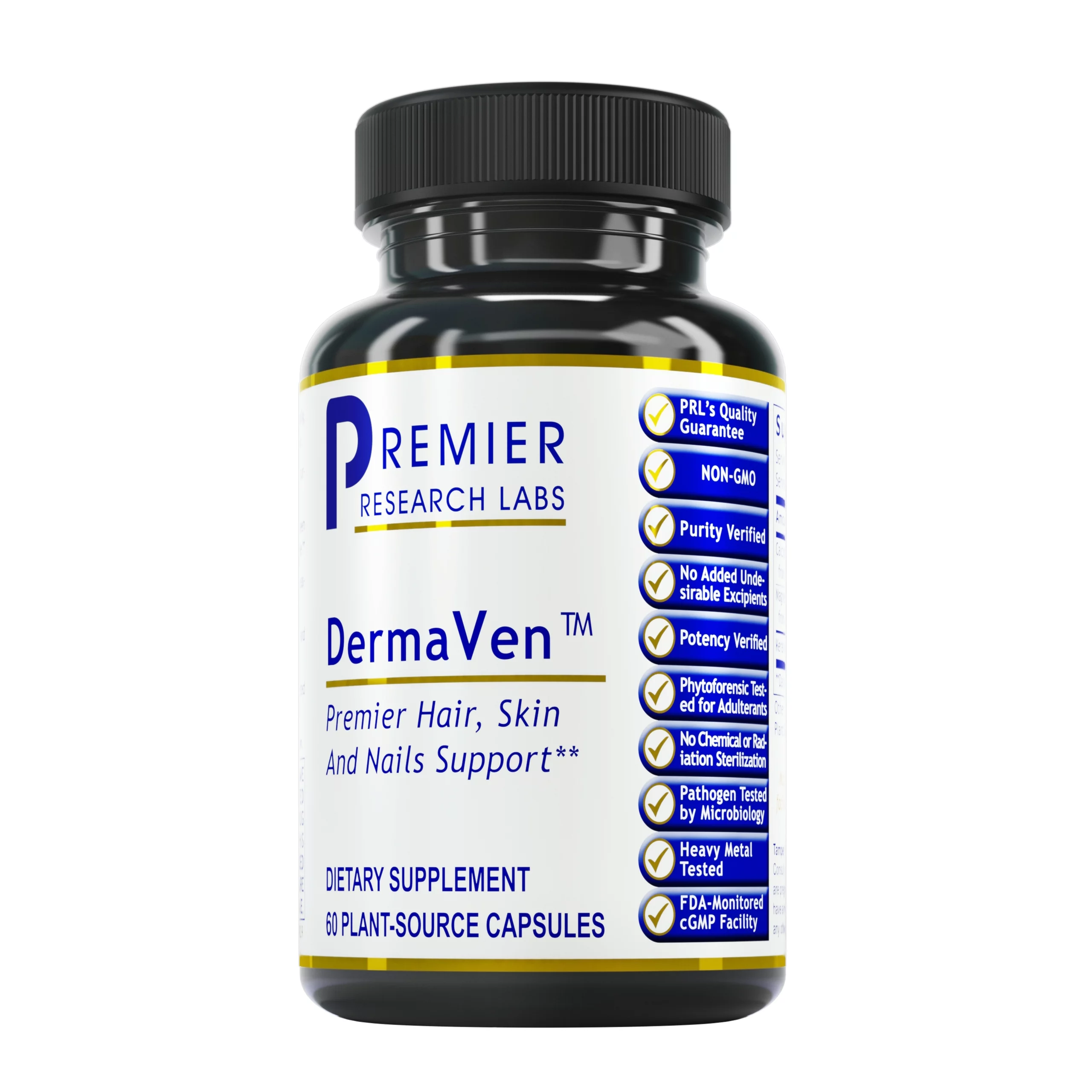 Premier Research Labs DermaVen - Features Calcium, Magnesium & Patented Solubilized Keratin - Supports Skin Moisture, Hair Health & Nails - Non GMO & Stearates Free - 60 Plant-Source Capsules