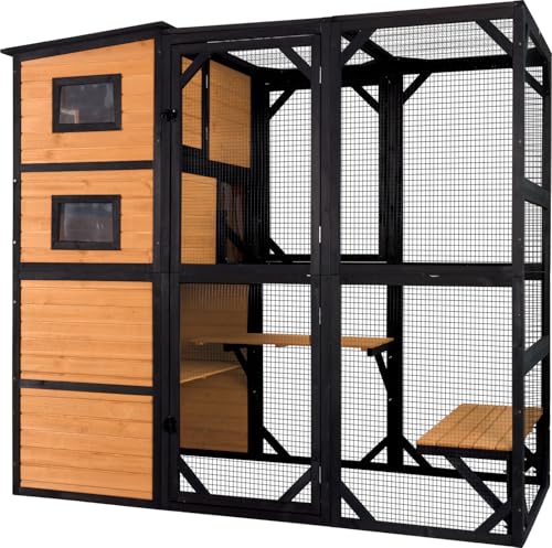 Aivituvin Large Cat Catio 4 Tiers Cat Enclosures House for Outdoor Indoor Cats with Weatherproof Roof, 3 Resting Rooms, 3 Platforms, 5 Windows 70