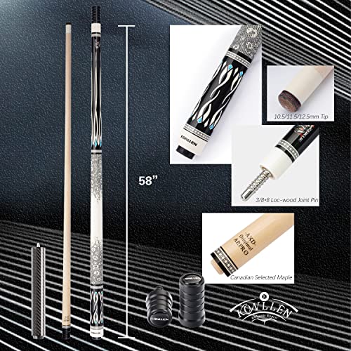 KONLLEN Pool Cue Stick Pro Taper Canadian Maple Billiard Pool Sticks for Adults with Low Deflection Shaft (10.5mm/11.5mm/12.5mm Tip) Professional Billiard Cue Set with Extension and Cue Case