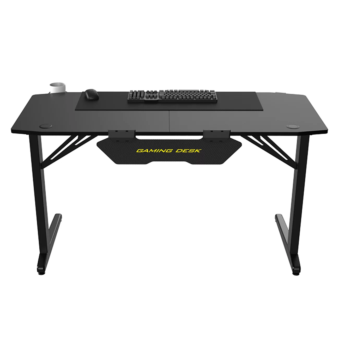 140x65x75cm Ergonomic Gaming Desk, T Shaped Office PC Computer Desk,with Headphone Holder,Cup Holder,Black Panel,Mouse Pad