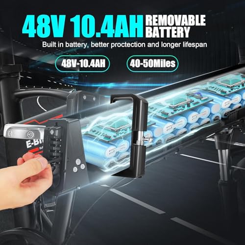 ANCHEER Folding Electric Bike for Adults, Electric Bicycle with 500W Brushless Motor(Peak 800W), 48V/499Wh Hidden Battery, Up to 55 Miles, 20