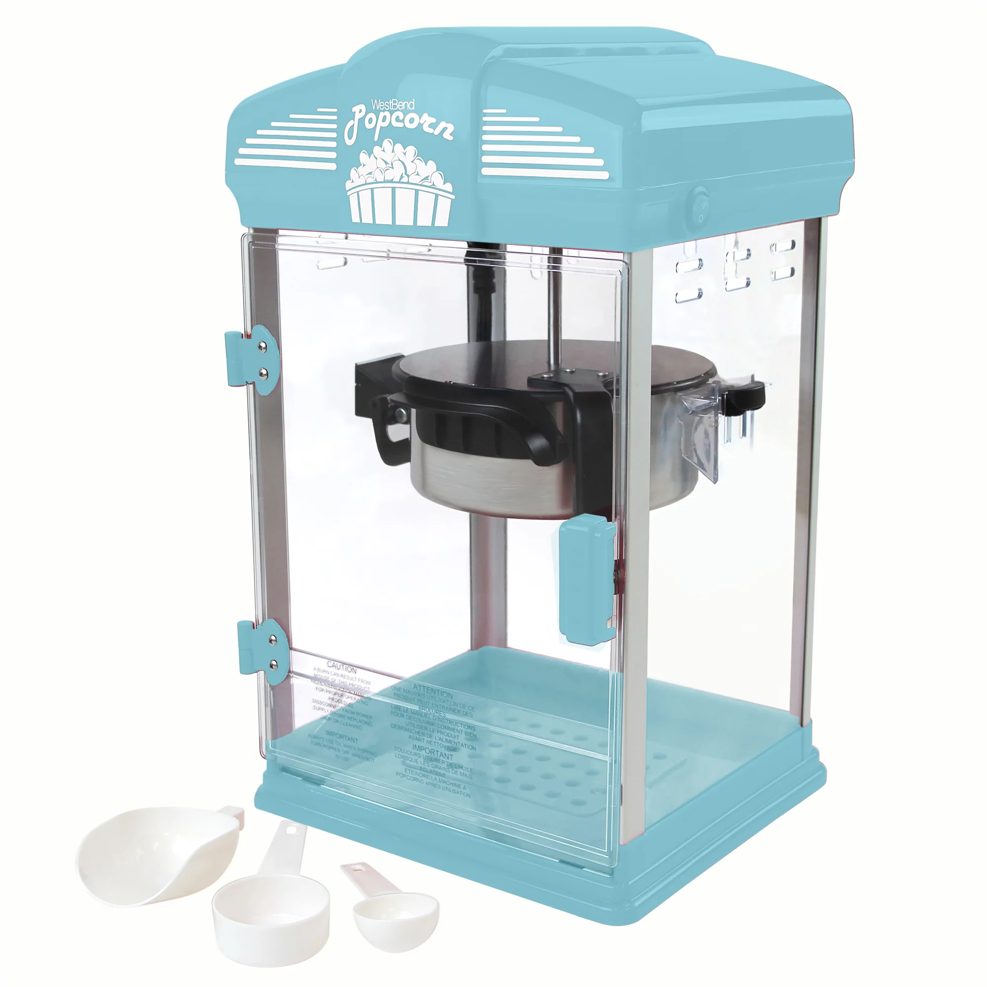 West Bend Theater Crazy Theater Style Popcorn Popper Machine with Nonstick Kettle, 4-Ounce, Blue