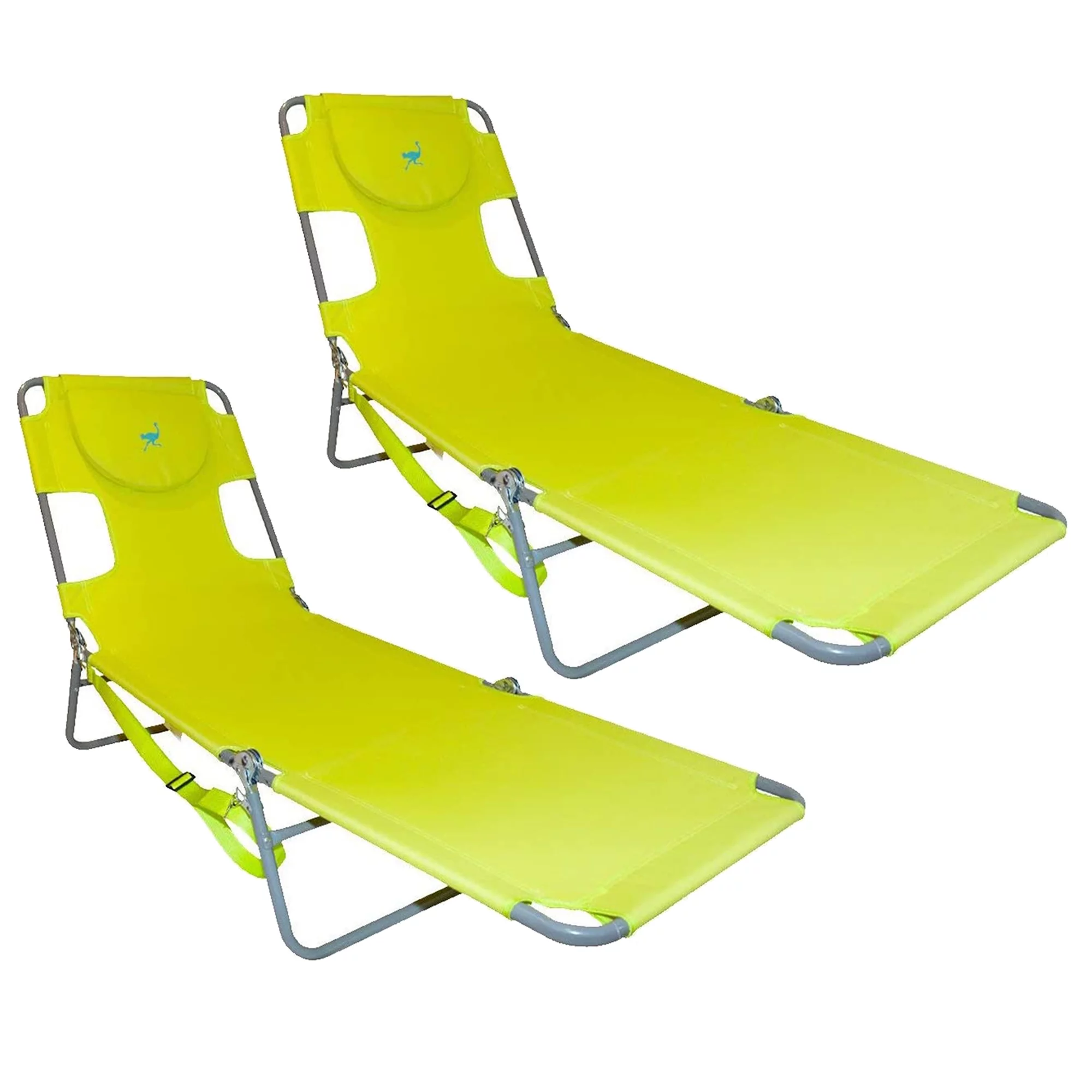 Ostrich Chaise Lounge Foldable Sunbathing Beach Chair, Neon Green (2 Pack)