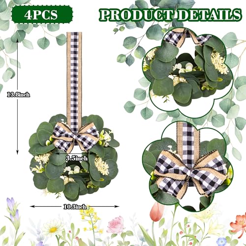 Small Christmas Wreaths 4Pcs, 10 Inch Mini Wreaths for Kitchen Cabinets, Christmas Door Wreath, Small Christmas Wreath for Fireplace Window Farmhouse Indoor Home Decorations