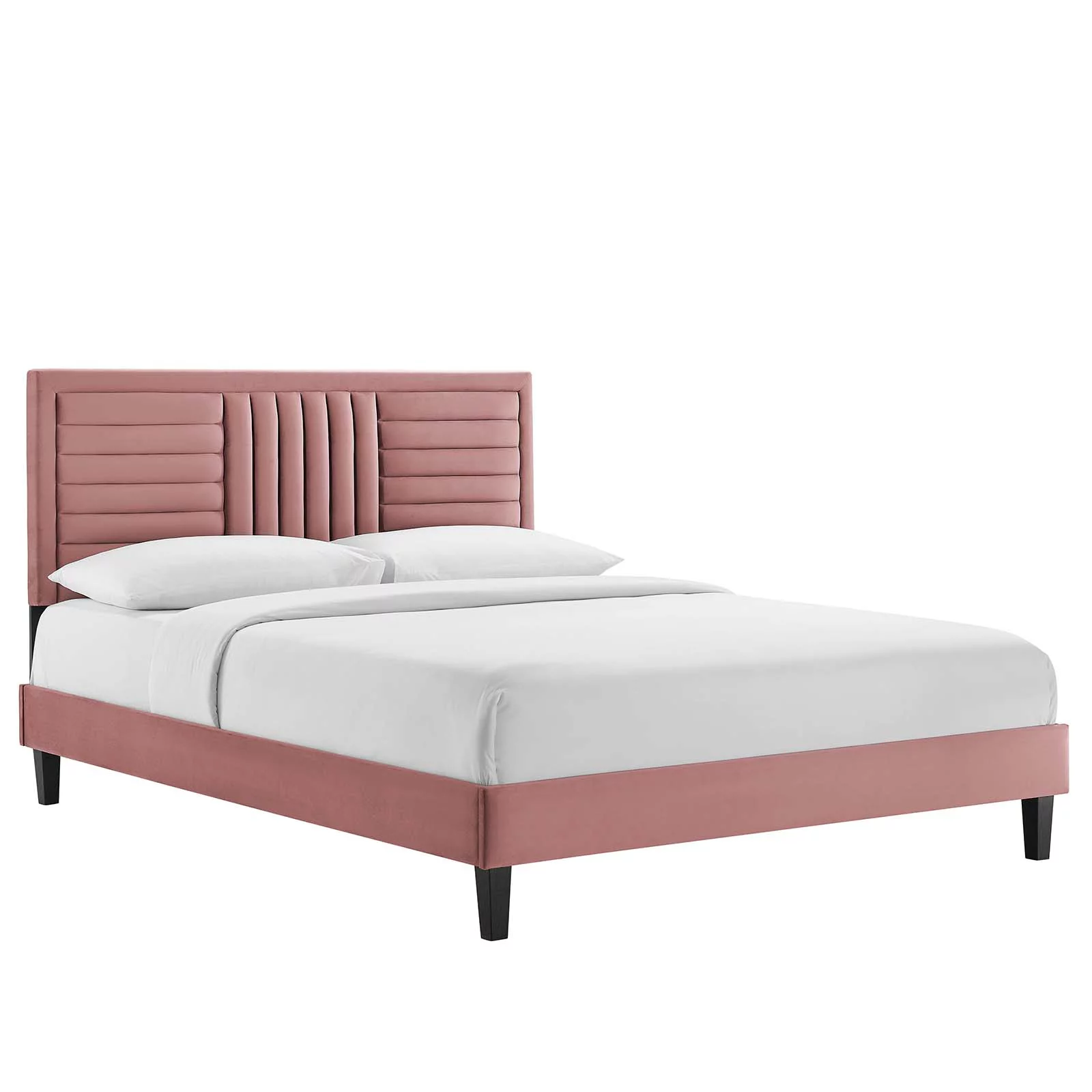 Modway Sofia Channel Tufted Performance Velvet King Platform Bed in Dusty Rose