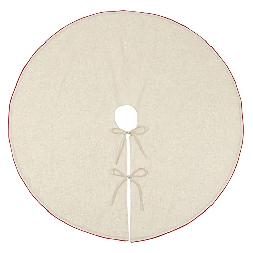 SARO LIFESTYLE Linen Christmas Tree Skirt – Toscana Collection – Natural with Red Piping – Classic Holiday Farmhouse Décor, 56