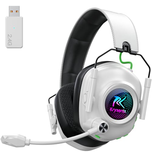 Wireless Gaming Headset with Noise Canceling Microphone for PC, PS5, PS4, Switch, Mac，2.4 GHz Wireless & Bluetooth 5.4 Gaming Headphones, Cool RGB Lighting, 40Hr Battery, 50mm Drivers-White