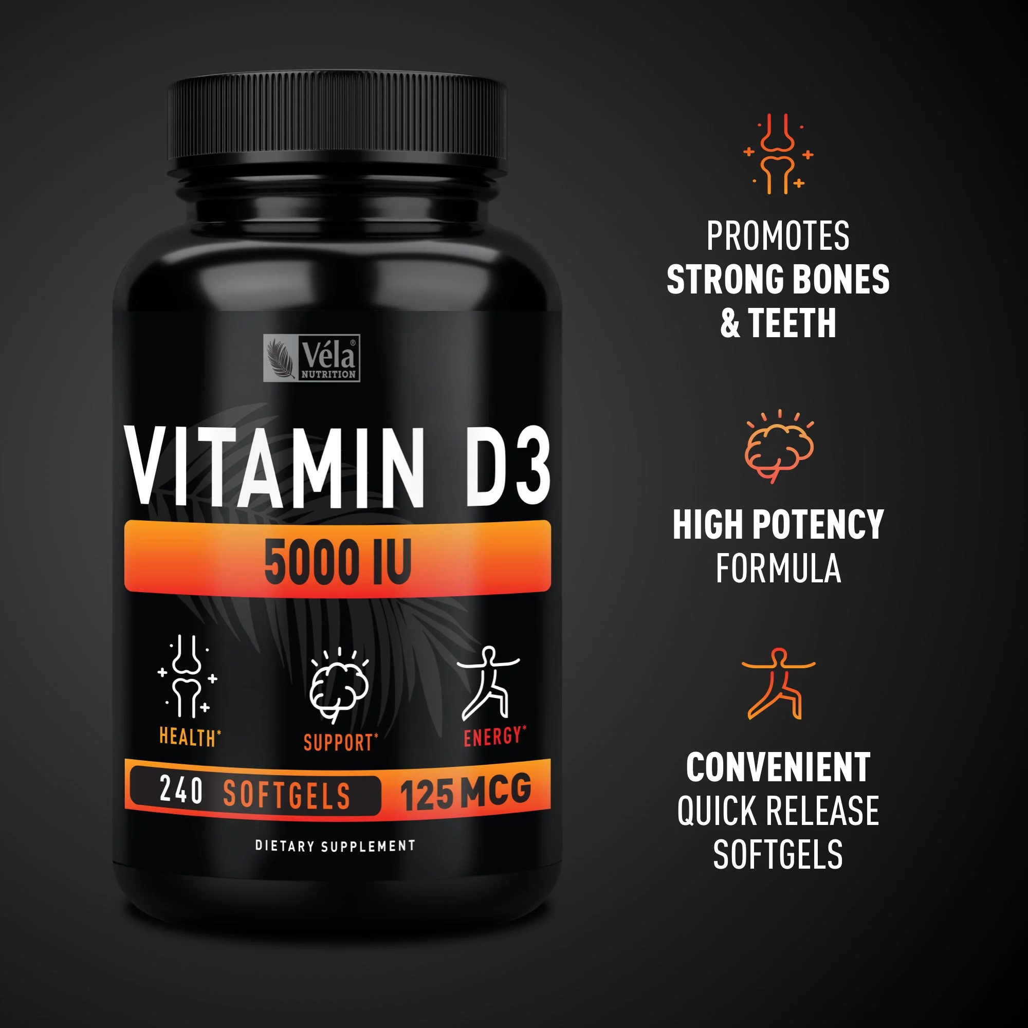 Vitamin D3 Softgels 5000IU (125 mcg) Rapid Release