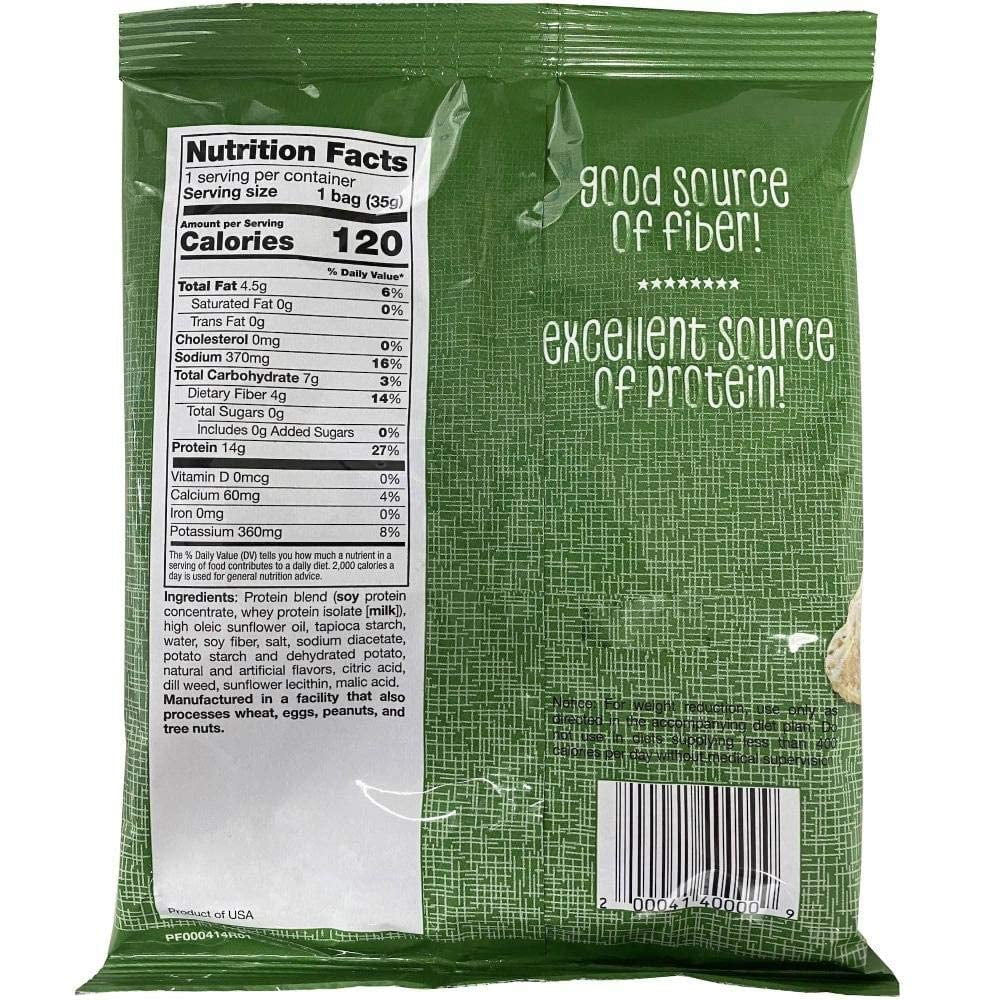 7 Bag Pack High Protein Proti Chips, High Fiber, Low Calorie, Low Carb, Low Fat, Gluten , Ideal Protein Compatible, 7 Single Bag Servings (Dill Pickle)