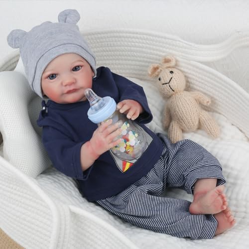 WOOROY Realistic Reborn Baby Dolls Boy - 18 Inch Lifelike Baby Doll Real Life Baby Dolls That Look Real Soft Weighted Newborn Baby Doll Gift Toy with Accessories for Age 3+