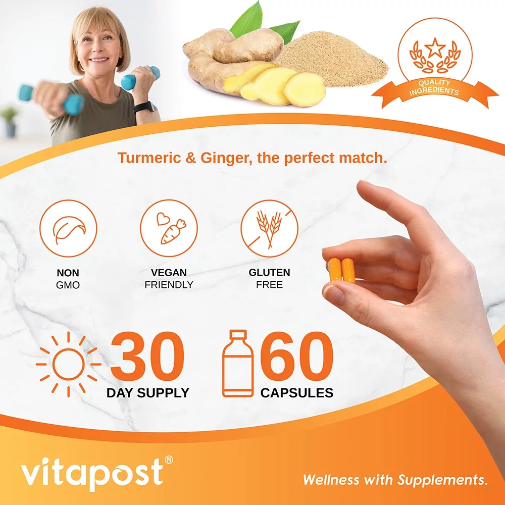 VitaPost Turmeric & Ginger Superfood Blend Supplement with BioPerine - 60 Capsules