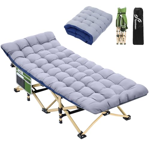 Sportneer Cots for Sleeping, Camping Cots for Adults with Mattress Max Load 450 LBS Heavy Duty Folding Portable Bed with Padded for Camping Tent Office Outdoor Travel Sleep Over