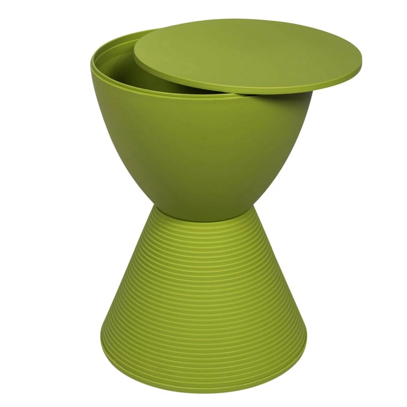 Home Square Modern Plastic Ribbed Round End Table in Green - Set of 2