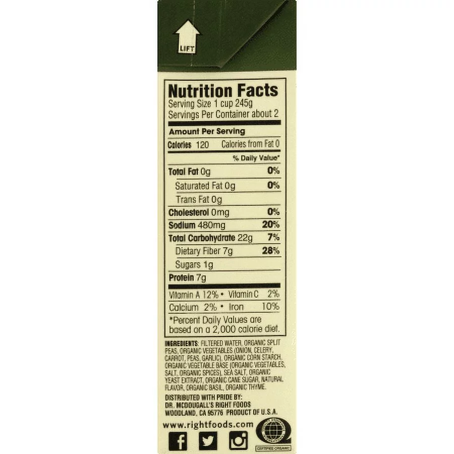 Dr. McDougall's Organic Split Pea Lower Sodium Soup - Case of 6 - 17.6 oz.