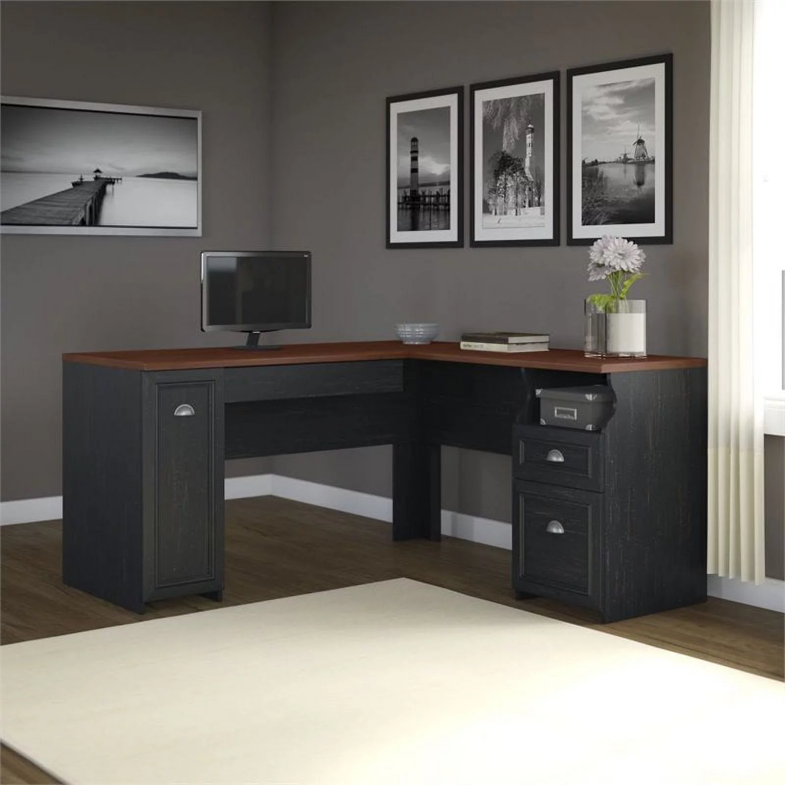 Kingfisher Lane L-Shaped Wood Computer Desk in Black