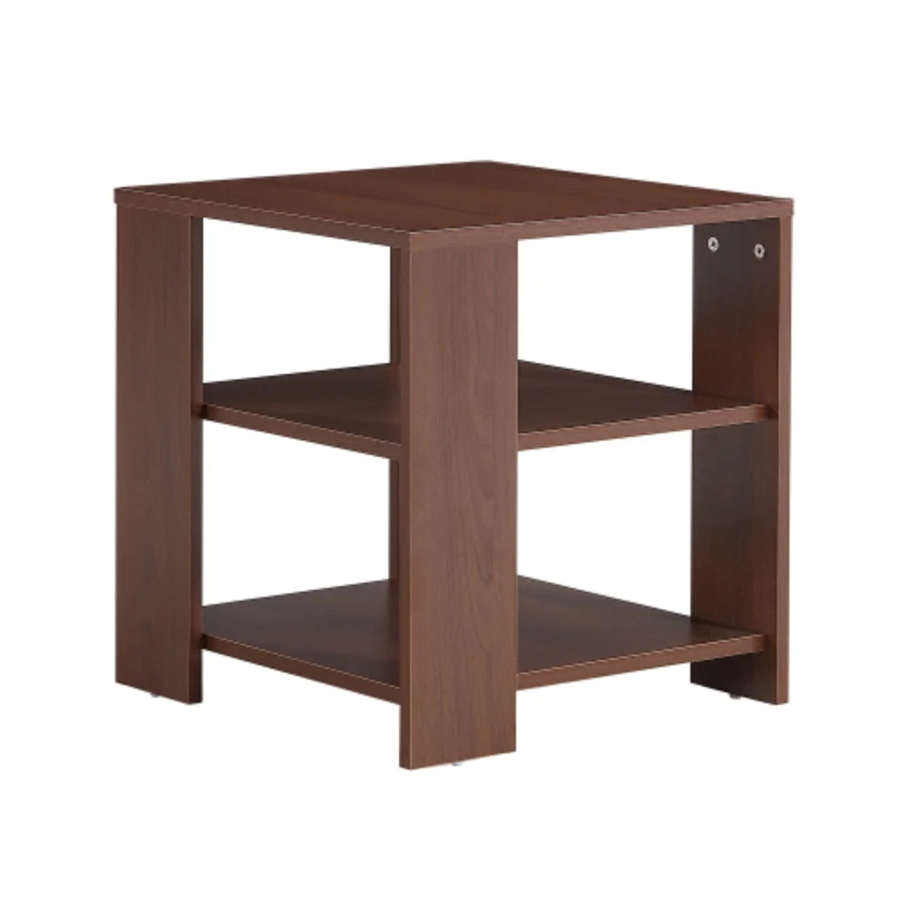 Square side table,simple style design,3-tier end table,wood living room nightstand,bedroom,easy assembly,1-pack, classic brown