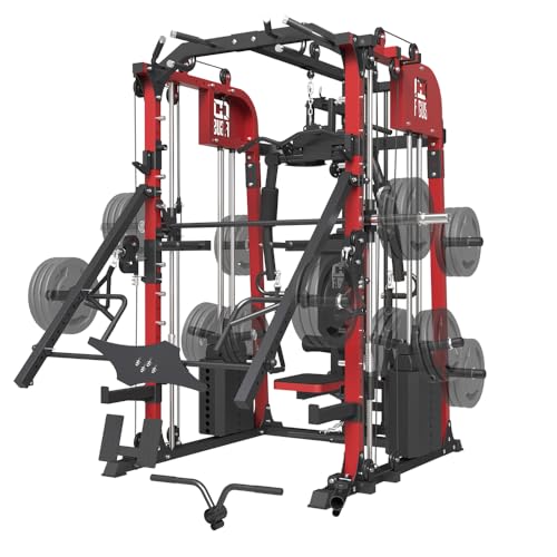 Commercial SmithMachine with Smith Bar, Home Gym Station with Dual Weight Stacks, 4000LBS Power Cage Squat Rack with Lever Arm, Leg Press, LAT Pull Down, Cable Crossover Machine for Full Body Training