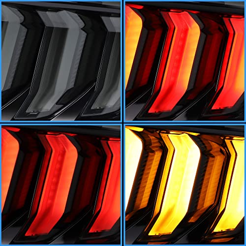 VLAND LED Rear Lights Compatible with Mustang 2015-2023 w/Sequential Amber/Red Turn Signal (5 Lighting Modes Switchable), Transparent Lens Taillight Assembly, Passenger&Driver Sides