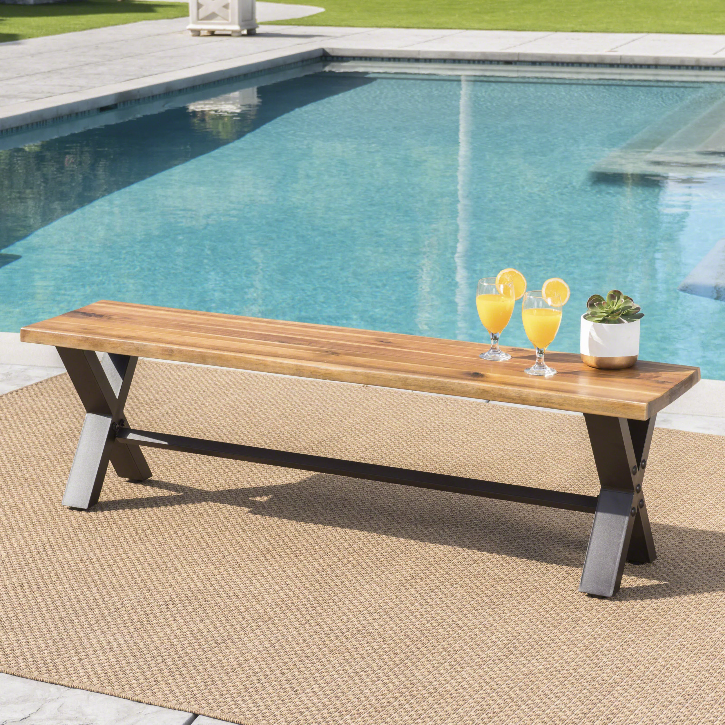 GDF Studio Sanil Outdoor Acacia Wood Dining Bench, Teak
