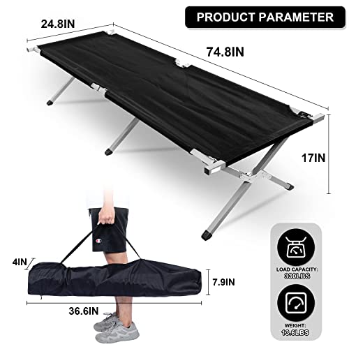 YSSOA Folding Camping Cot with Storage Bag for Adults, Portable and Lightweight Sleeping Bed for Outdoor Traveling, Hiking, Easy to Set up (Color: Black)