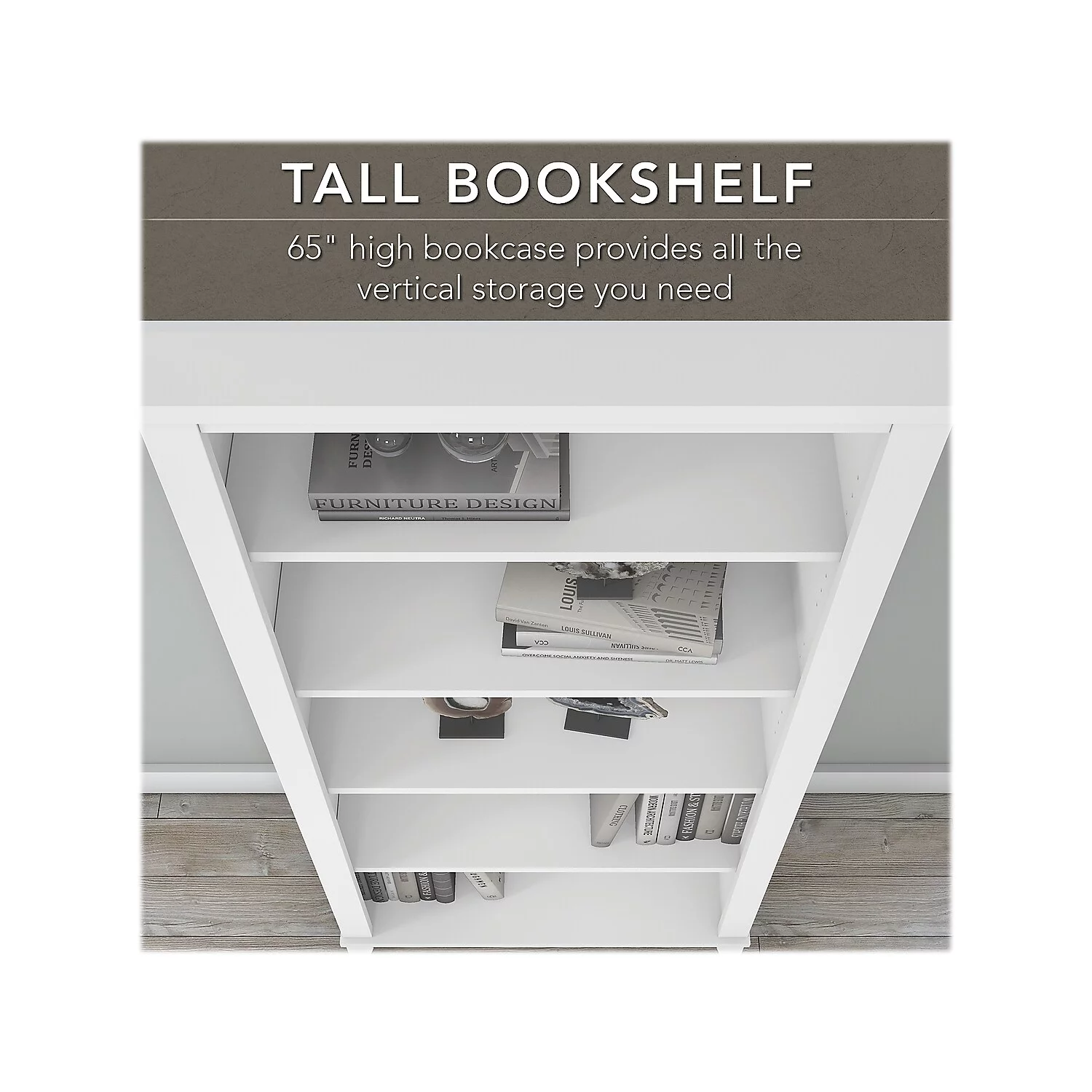 Bush Furniture Somerset 5 Shelf Tall Bookcase in White Finish