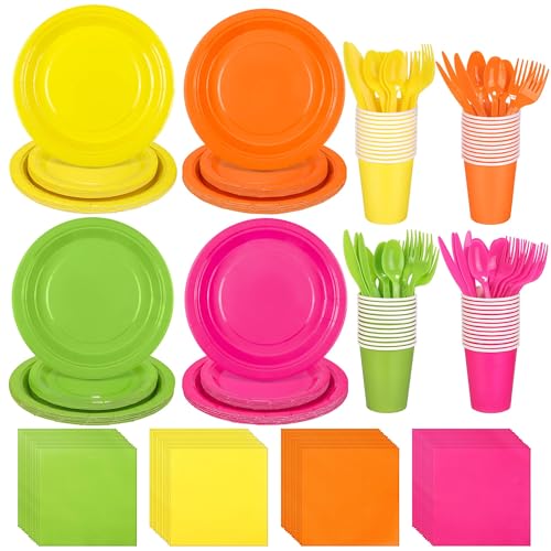 durony 350 Pieces Black Paper Dinnerware Set 7 Inch 9 Inch Disposable Dinner Plates Serve 50 Guests Paper Cup Cutlery Napkins Solid Color Party Supplies for Birthday Wedding Party Family Picnic