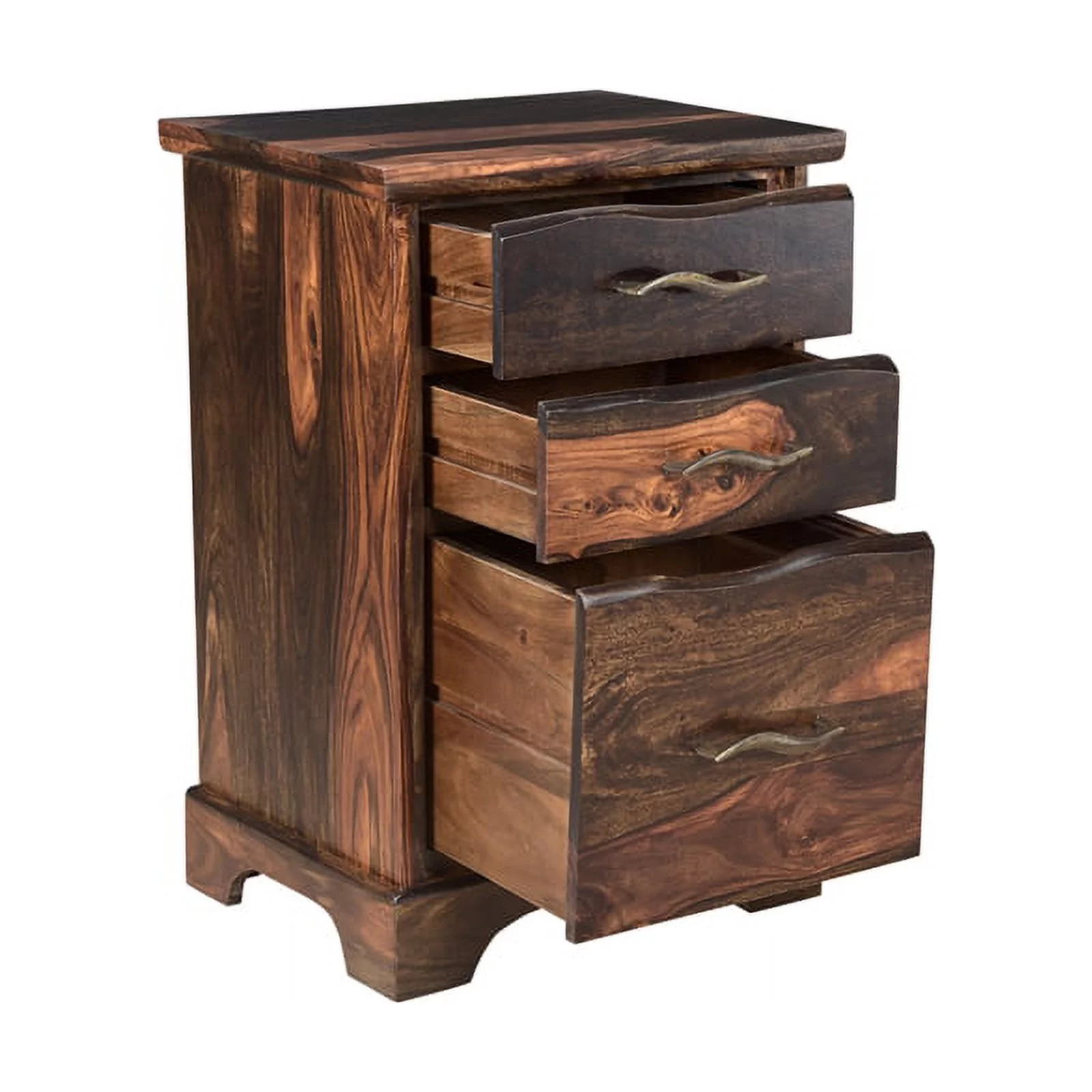 Taran Designs Darcy 3-drawer Live Edge Solid Wood Filing Cabinet in Dark Brown