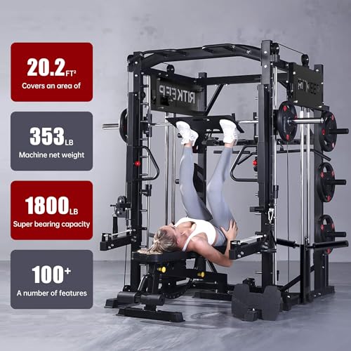 Smith Machine with Jammer Arms & Leg Press with Adjustable Dual Pulley Ratio (1:1 & 2:1), PMAX-4750 All-in-One Commercial & Home Gym Equipment, Heavy-Duty Steel Frame by RitKeep