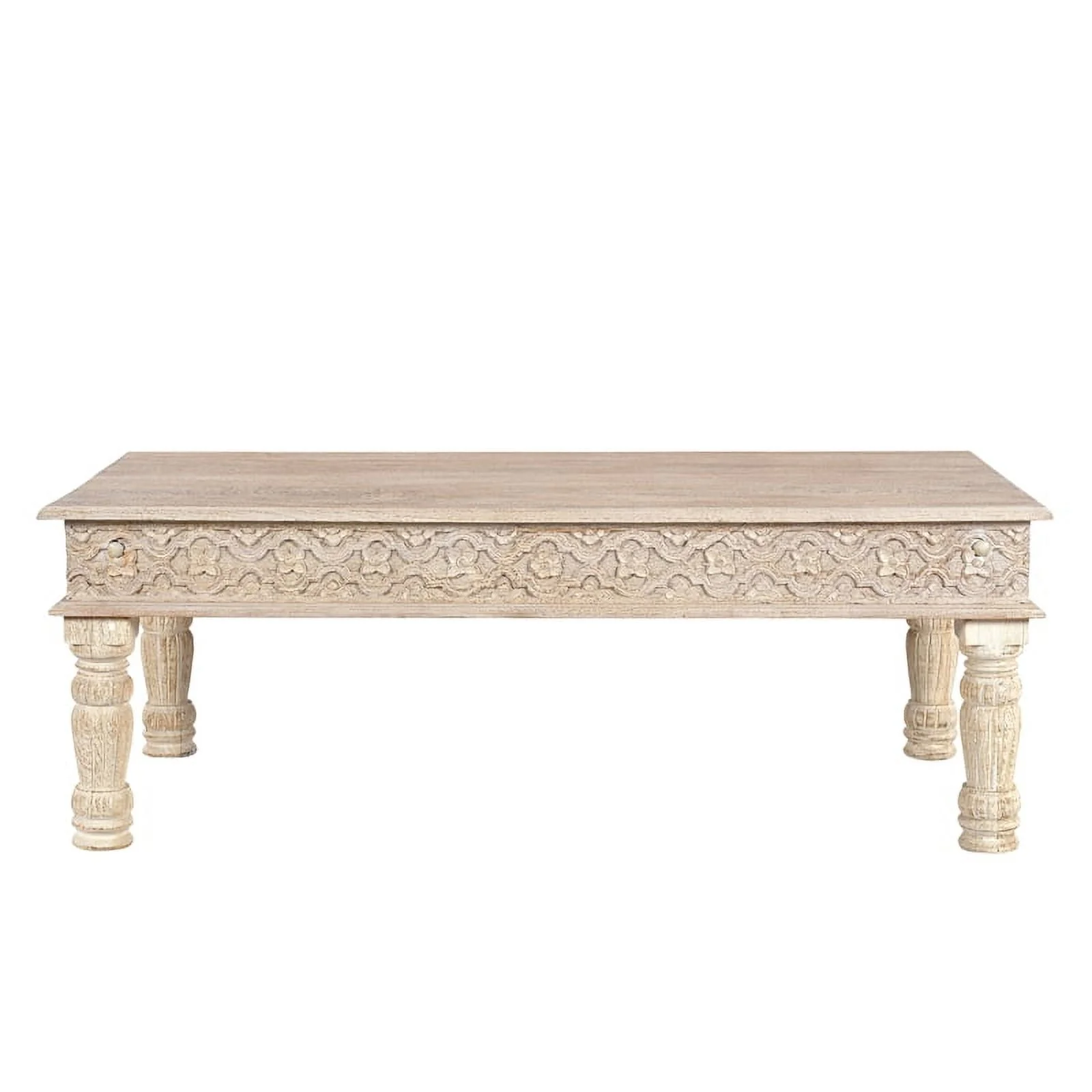 Taran Designs Milton Carved Solid Wood Coffee Table in White