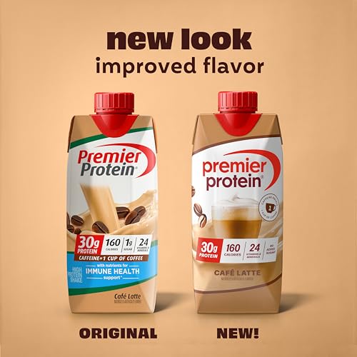 Premier Protein Protein Shake, Cafe Latte, 30g Protein, 1g Sugar, 11 fl oz Pack of 12