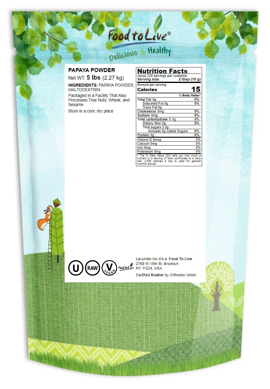 Papaya Powder, 5 Pounds — Raw, Kosher, Vegan — by Food to Live