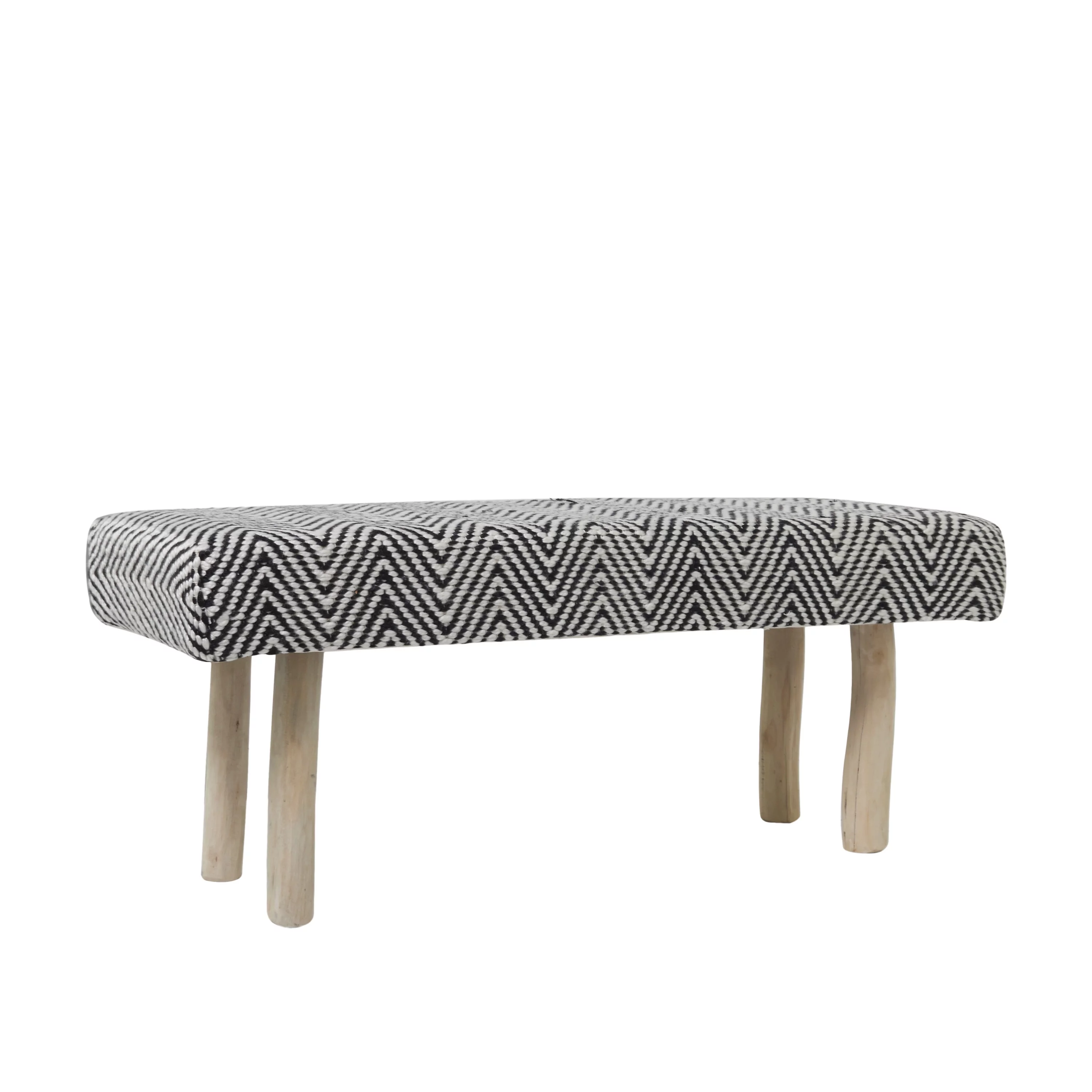 DecMode Polyester Chevron Bench with Wood Legs, Black