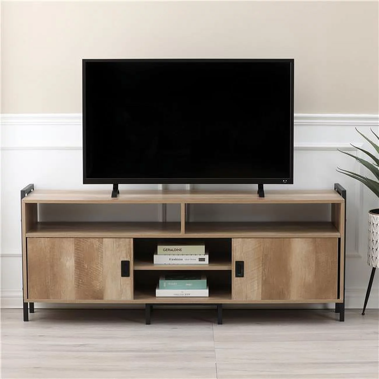 LuxenHome Light Oak Finish TV Stand for TVs Up To 60-Inch