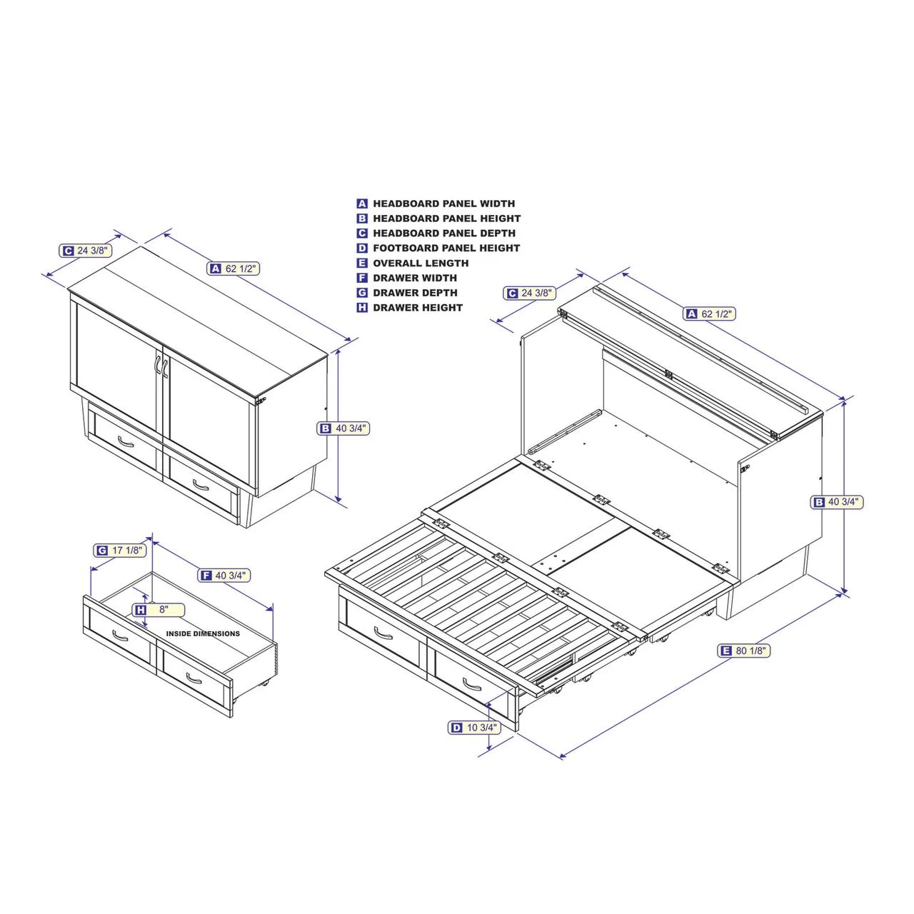 AFI Chelsea Queen Solid Wood Murphy Bed Chest with Mattress in Espresso