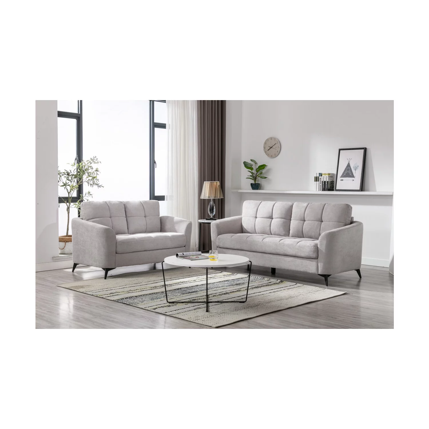 Lilola Home Callie Linen Fabric Sofa Loveseat Living Room Set