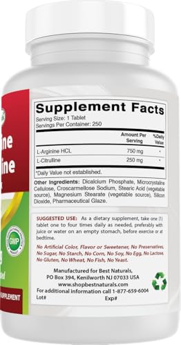 Best Naturals L-Arginine L-Citruline Complex Tablets, 250 Count