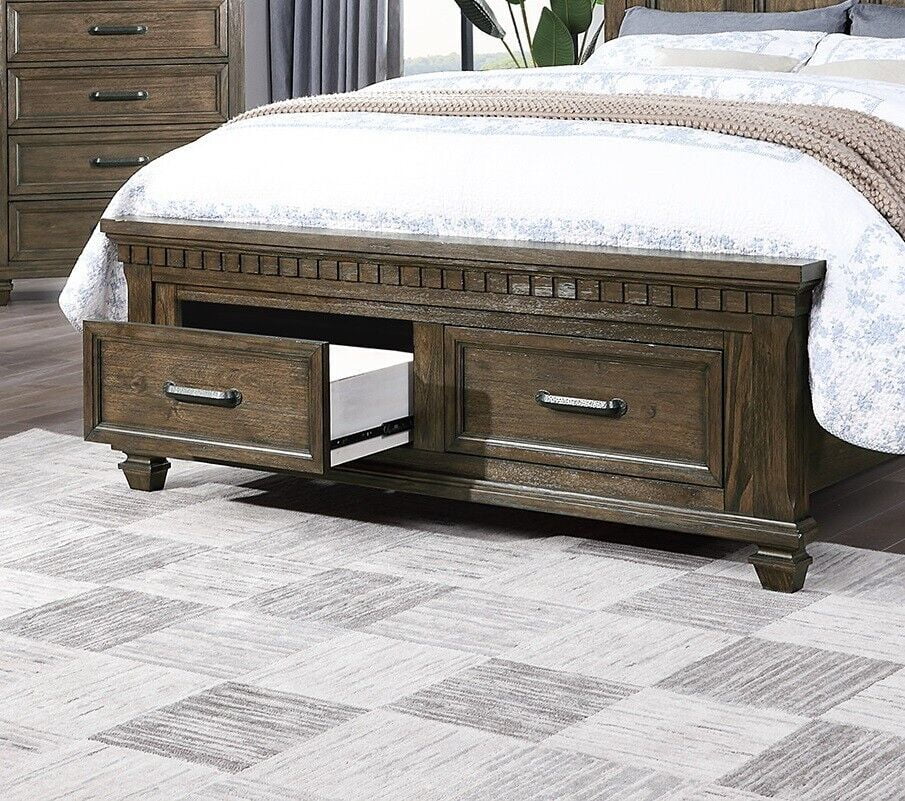 Traditional Unique Design Queen Size Bed 1pc Bedframe High Headboard Storage Drawers Footboard Antique Brown Finish