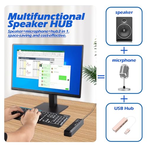 3 in 1 USB Computer Speaker with Microphone, PC Laptop Desktop Conference Speaker with Mic for Smart Home Office and Online Study，360 Degree Enhanced Voice Pickup, Noise Reduction (Classic)