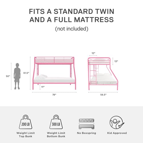 DHP Twin-Over-Futon Convertible Couch and Bed with Metal Frame, Ladder and Guardrails - Black