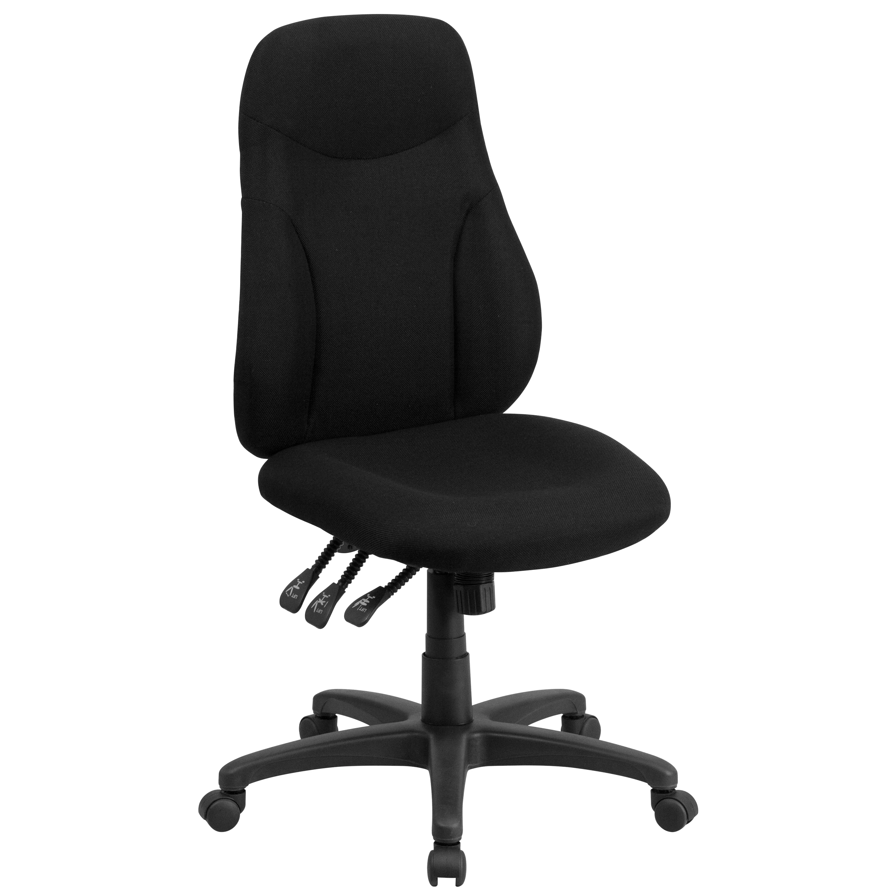 BizChair High Back Black Fabric Multifunction Swivel Ergonomic Task Office Chair