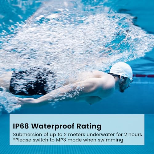 Run Plus Bone Conduction Headphones, Open-Ear Bluetooth Headphones, 32GB MP3 Player, IP68 Waterproof Swimming Earbuds, Deep Bass, Secure Fit for Running, Gym and Daily Use, Black