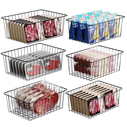 iSPECLE Freezer Organizer Bins - 4 Pack Upright Freezer Baskets for 16/17 / 21 Cu.Ft Stand up Freezer, Easily Get Food, Stop Food Fall out from Freezer Better Ventilation, 2 Large 2 Medium, White