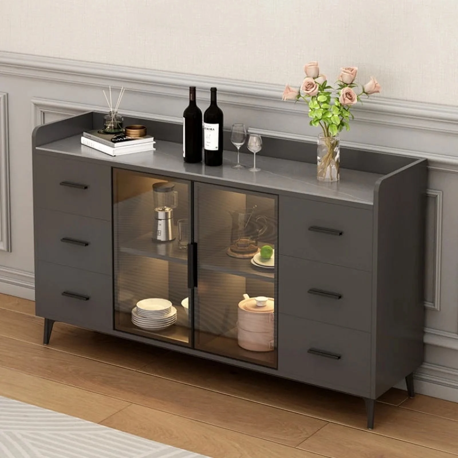 Display Cabinet Sideboard Storage Dining Room Pantry Wood Sideboard Kitchen Shelves Muebles Para Cocina Home Furniture YN50SB